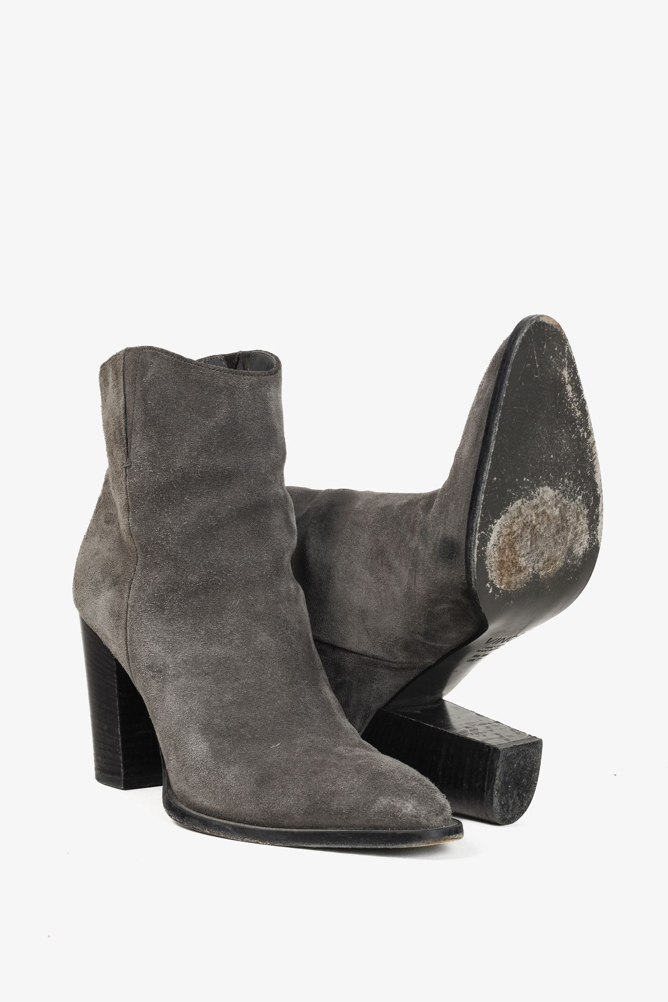 Vince Vince Grey Nubuck Leather Block Heel Point Toe Boots Size US 10 / IT 40 - 4 Thumbnail
