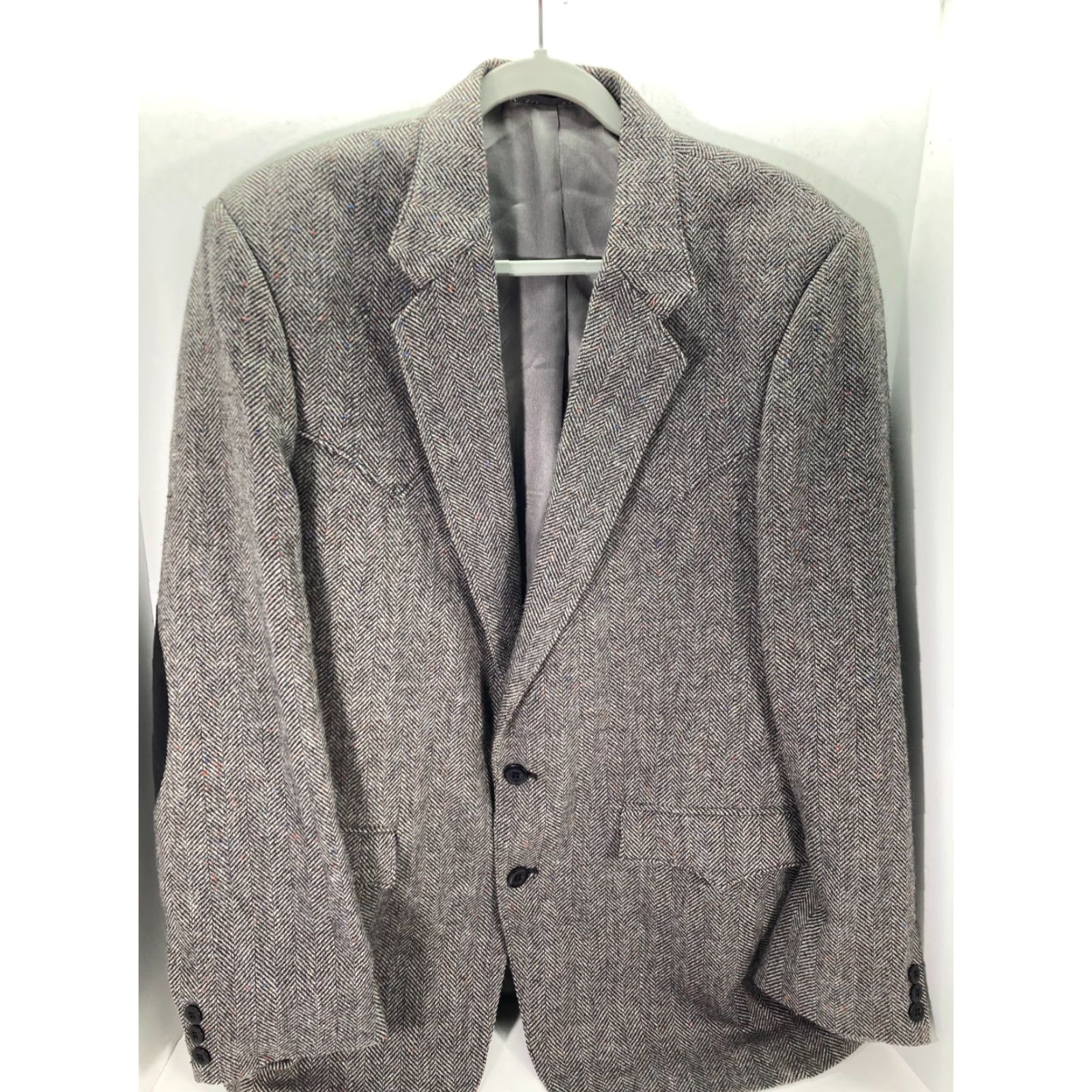 Vintage VINTAGE Circle S Dallas Texas Western Blazer Sportcoat Mens 42L Gray Herringbone Wool Size 42R - 3 Thumbnail