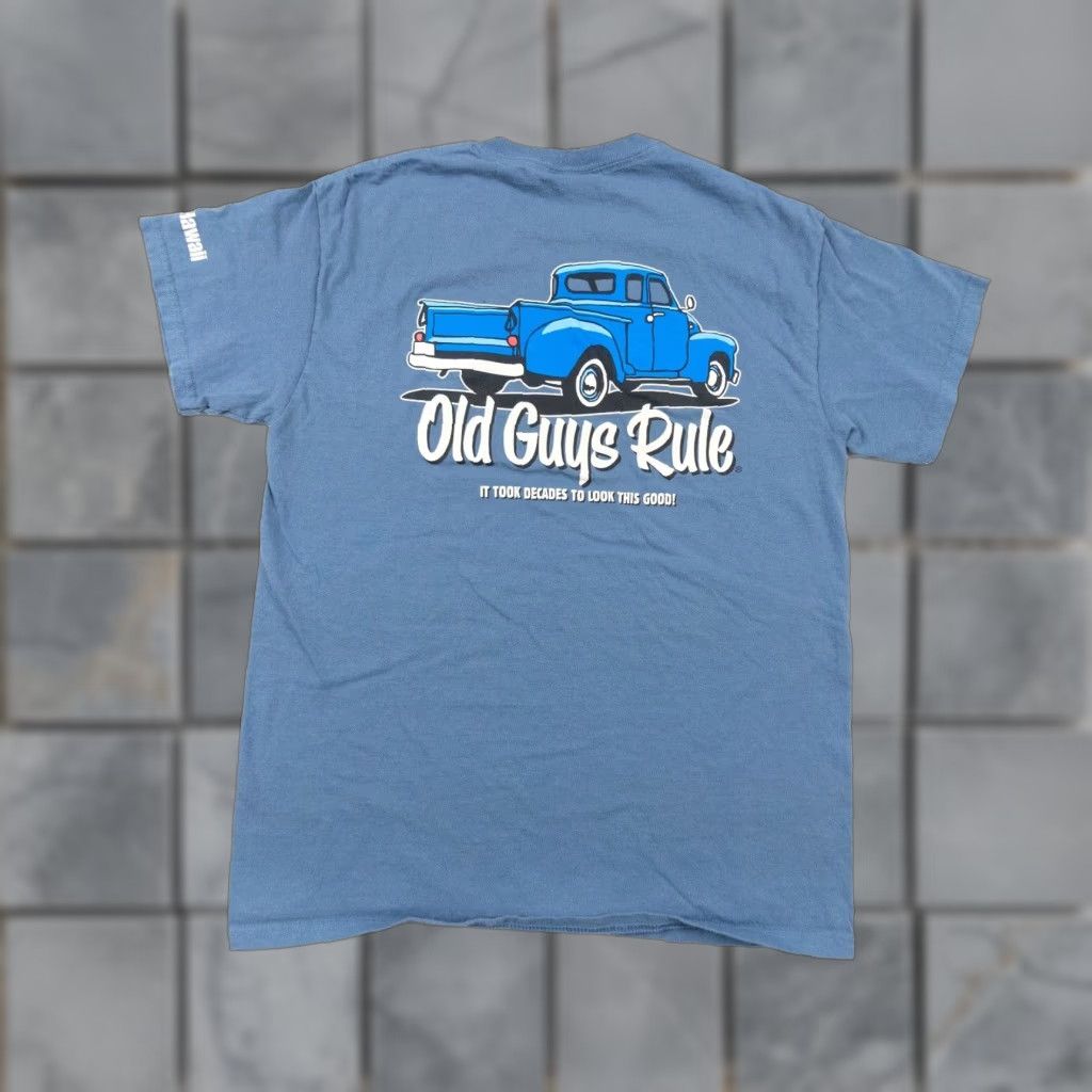Vintage VINTAGE Old Guys Rule Men's T-Shirt Medium Blue Short Sleeve Graphic Tee Classic Car Truck Size US M / EU 48-50 / 2 - 1 Thumbnail