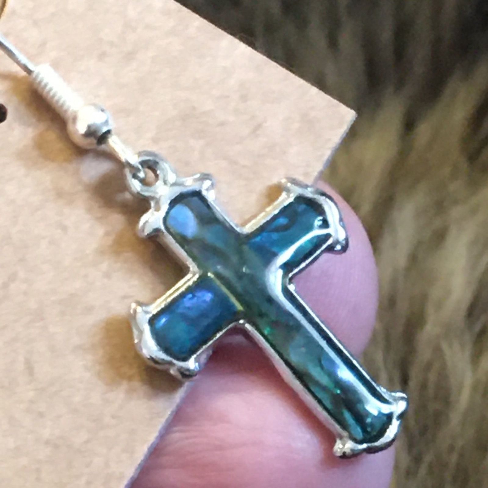 Jewelry Faux abalone silver plated cross earrings Size ONE SIZE - 3 Thumbnail