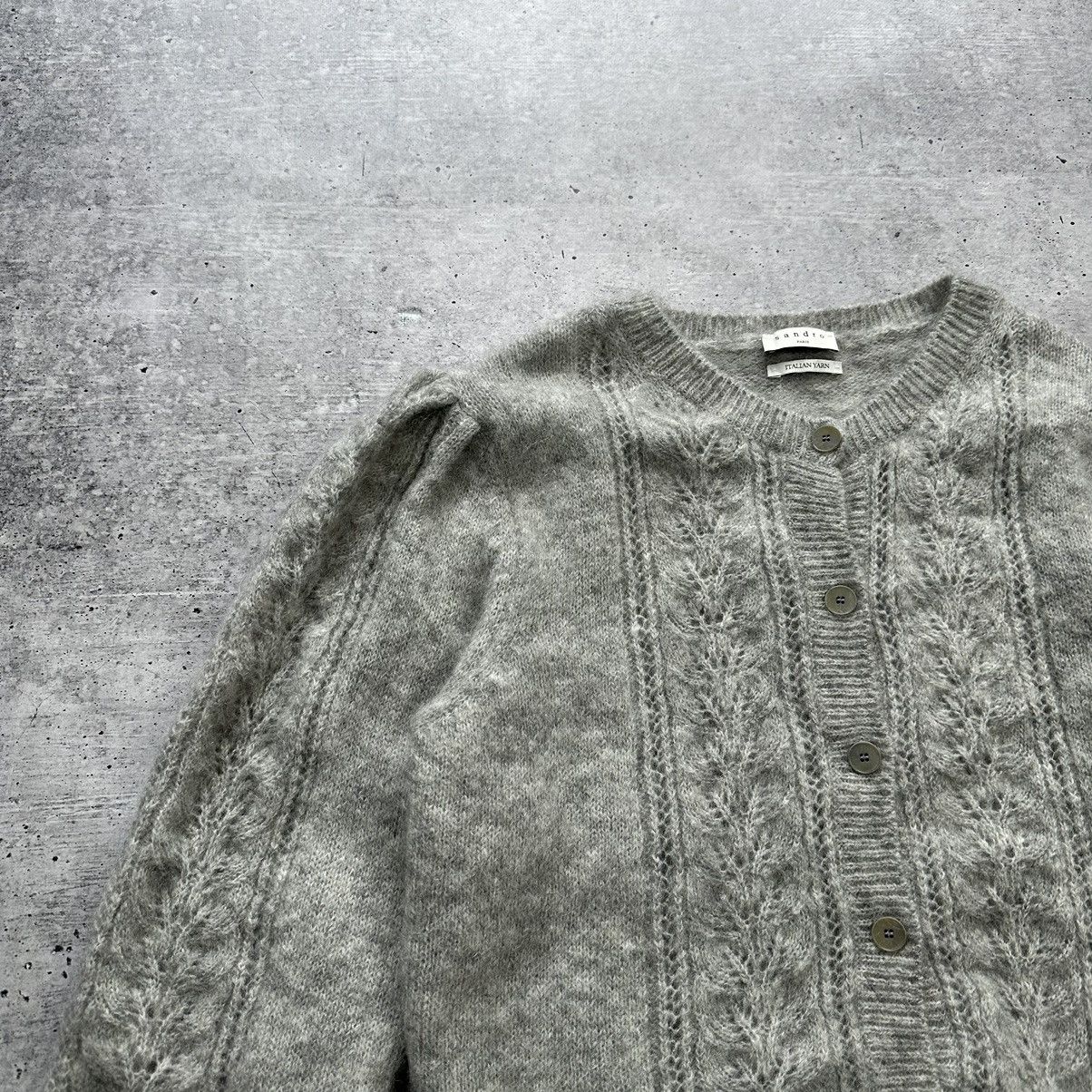 Designer Sandro Brushed Pointelle Knit Cardigan Mohair Wool Size M / US 6-8 / IT 42-44 - 2 Thumbnail