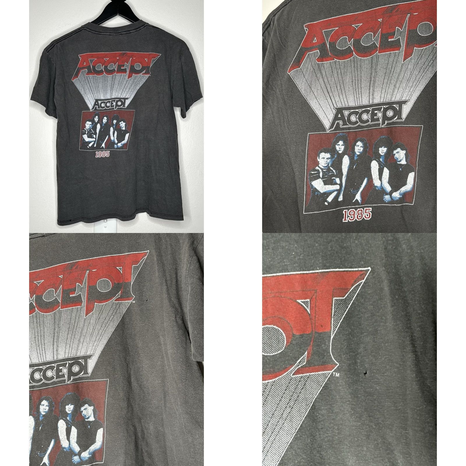 Vintage VINTAGE Accept Metal Heart Tour T Shirt Mens L Black 100% Cotton Front Back Crew Neck Short Sleeve USA 1985 Guitar Heavy Metal Rockit Rocket Size US L / EU 52-54 / 3 - 9 Thumbnail