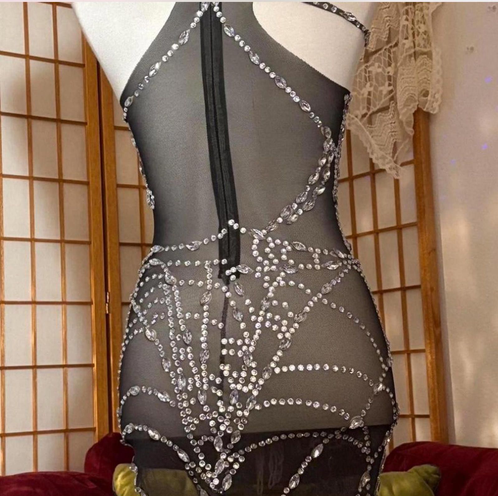 Other Glamorous Jeweled Spiderweb Crystal Gothic Gown Dress Size S / US 4 / IT 40 - 4 Thumbnail
