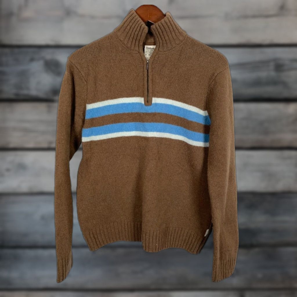 Timberland Timberland Sweater Adult Medium Brown Striped Wool 1/4 Zip Lambs Wool Knit Pullover Preppy Mens Size US M / EU 48-50 / 2 - 1 Thumbnail
