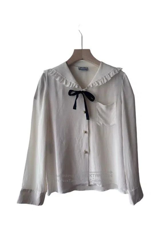 Miu Miu Cream Silk Embroidered Long Sleeve Cardigan .