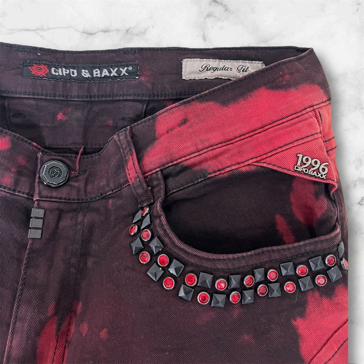Other Cipo & Baxx Black And Red Studded Biker Jeans Size US 30 / EU 46 - 3 Thumbnail