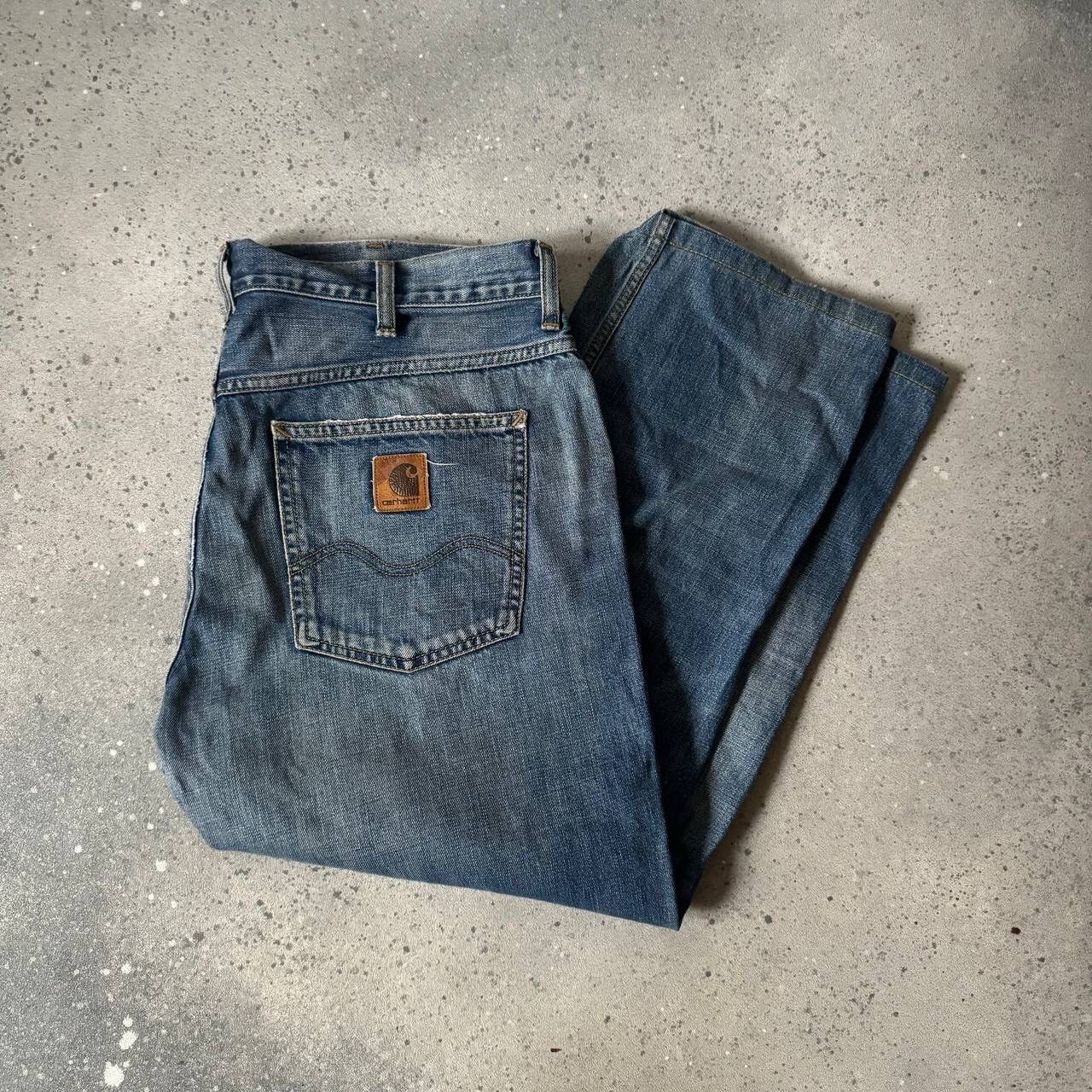 Carhartt 90s Carhartt USA Vintage Wide Leg Blue Washed Denim Jeans Size US 33 - 1 Thumbnail