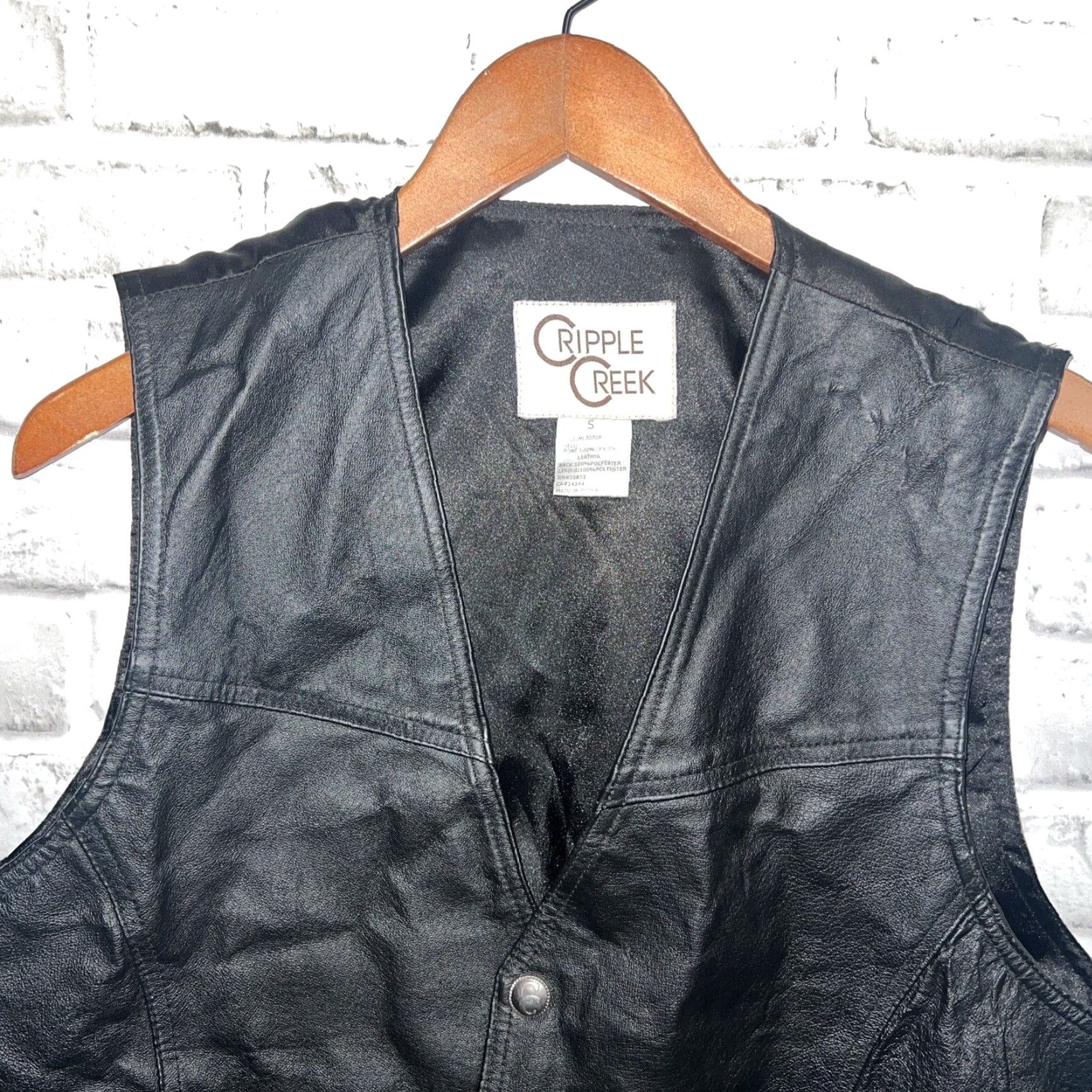 Vintage Cripple Creek Leather Biker Vest Mens Small Black Snap Button Size US S / EU 44-46 / 1 - 2 Thumbnail