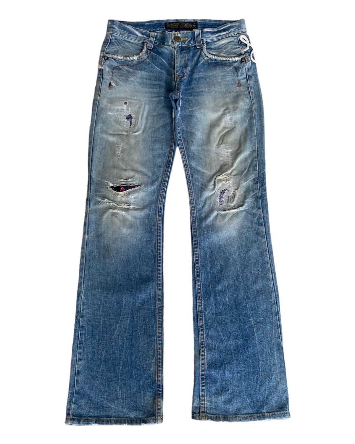 If Six Was Nine 🔥FLARED JEANS STUDIO R.P DENIM DISTRESSED JEANS AVANT GARDE Size US 33 - 1 Thumbnail