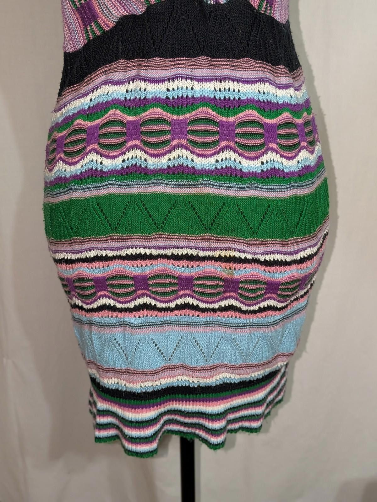 Live Mechanics VTG Y2K LIV Boho Multicolored Striped Crochet Mini Dress M Size M / US 6-8 / IT 42-44 - 3 Thumbnail