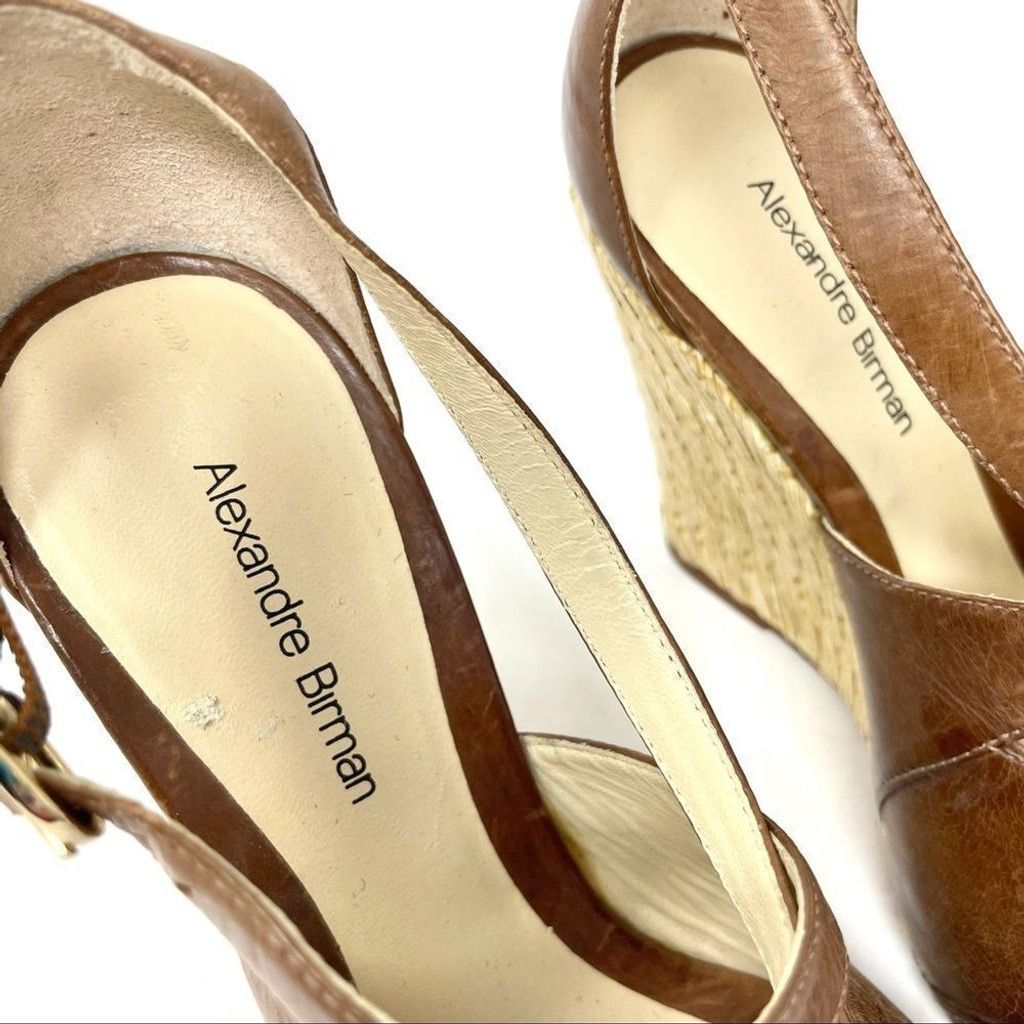 Alexandre Birman Alexandre Birman Brown Leather Raffia Wedge Sandals EU 38.5 Size US 8.5 / IT 38.5 - 9 Thumbnail