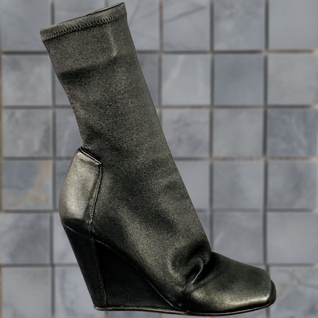 Rick Owens RICK OWENS Size 5 Black Lambskin Leather Open Toe Sock Wedge Boots Women Boots Leather Sock Open Toe Wedge IT 35 Black Size US 5 / IT 35 - 1 Thumbnail
