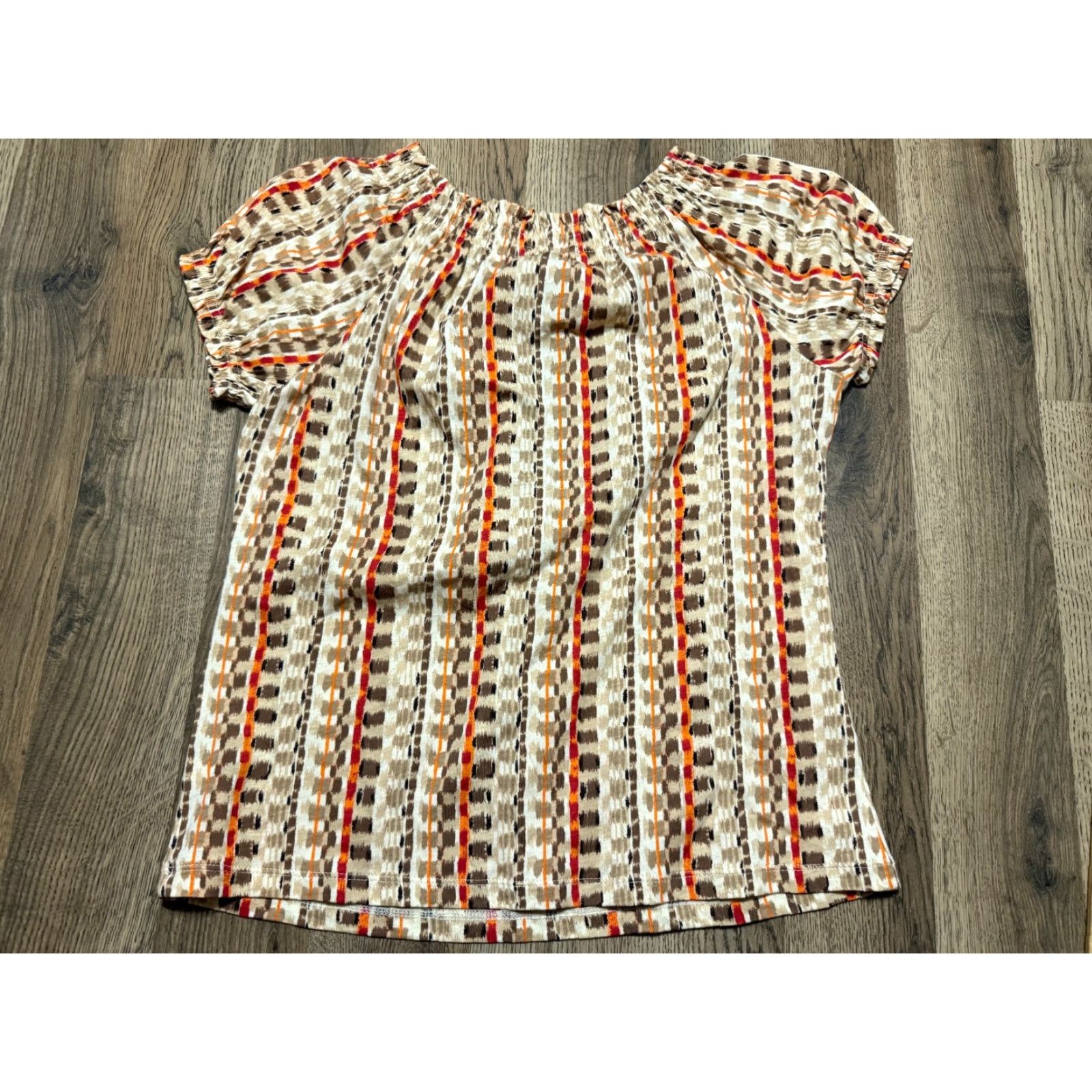 Chaps NWT CHAPS Shirt Women's Petite Medium Brown Red Orange Allover Print Size M / US 6-8 / IT 42-44 - 2 Thumbnail