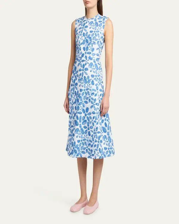 Marni o1w1db11125 Floral Print Midi Dress in Blue Size M / US 6-8 / IT 42-44 - 3 Thumbnail
