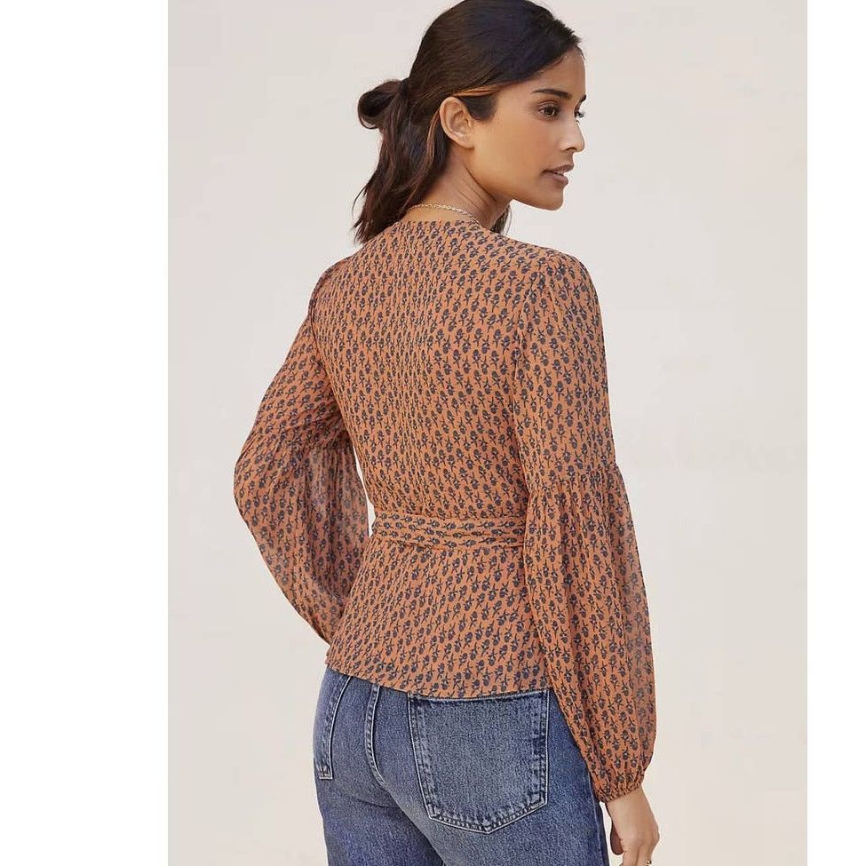 Anthropologie New PORRIDGE Puff Long Sleeve Wrap Blouse $98 SMALL Floral Size S / US 4 / IT 40 - 2 Thumbnail