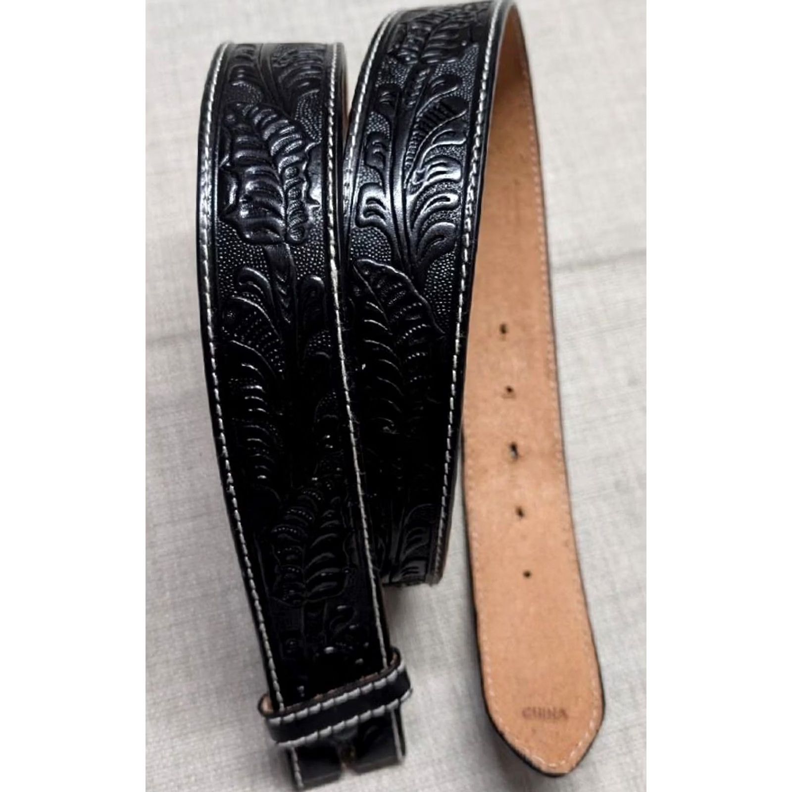 Vintage VINTAGE WESTERN belt COWBOY rodeo black leather buckle TOOLED size 40 Y2K Men Size 40 - 3 Thumbnail