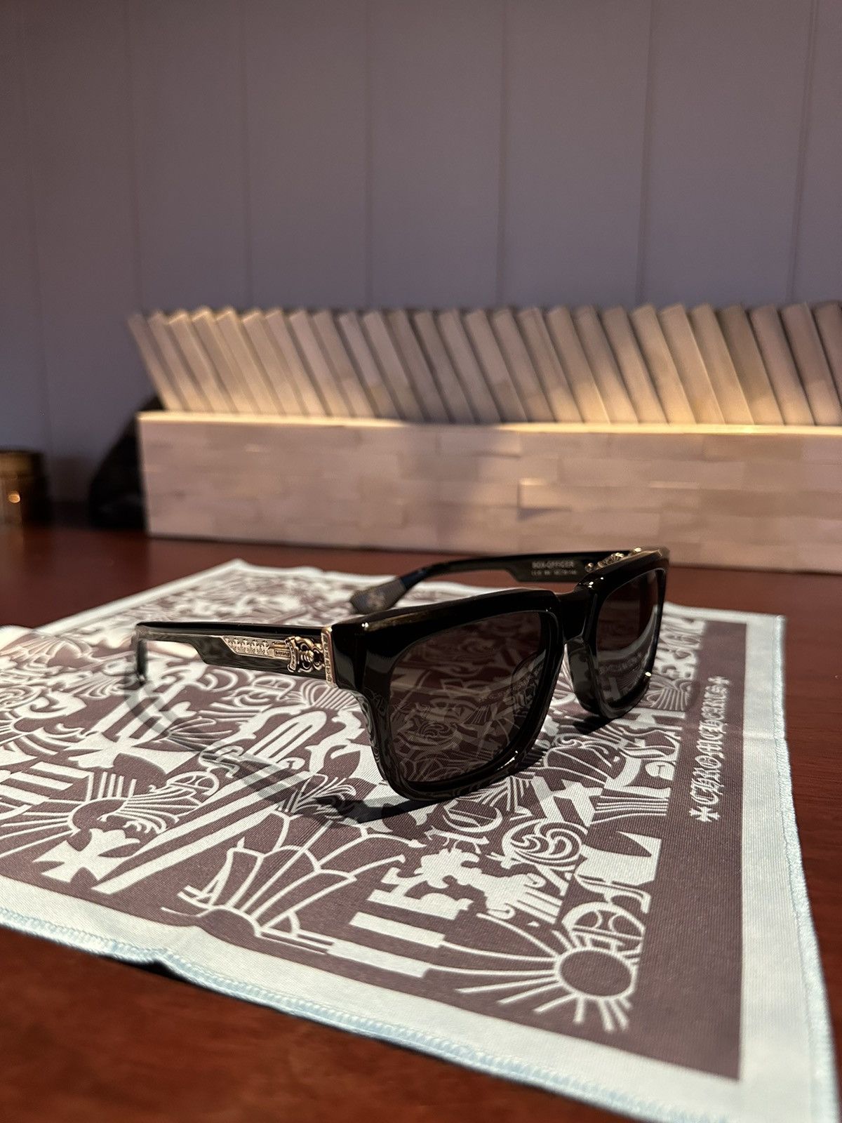 image of Chrome Hearts Box Officer Sunglasses in Black, Men's