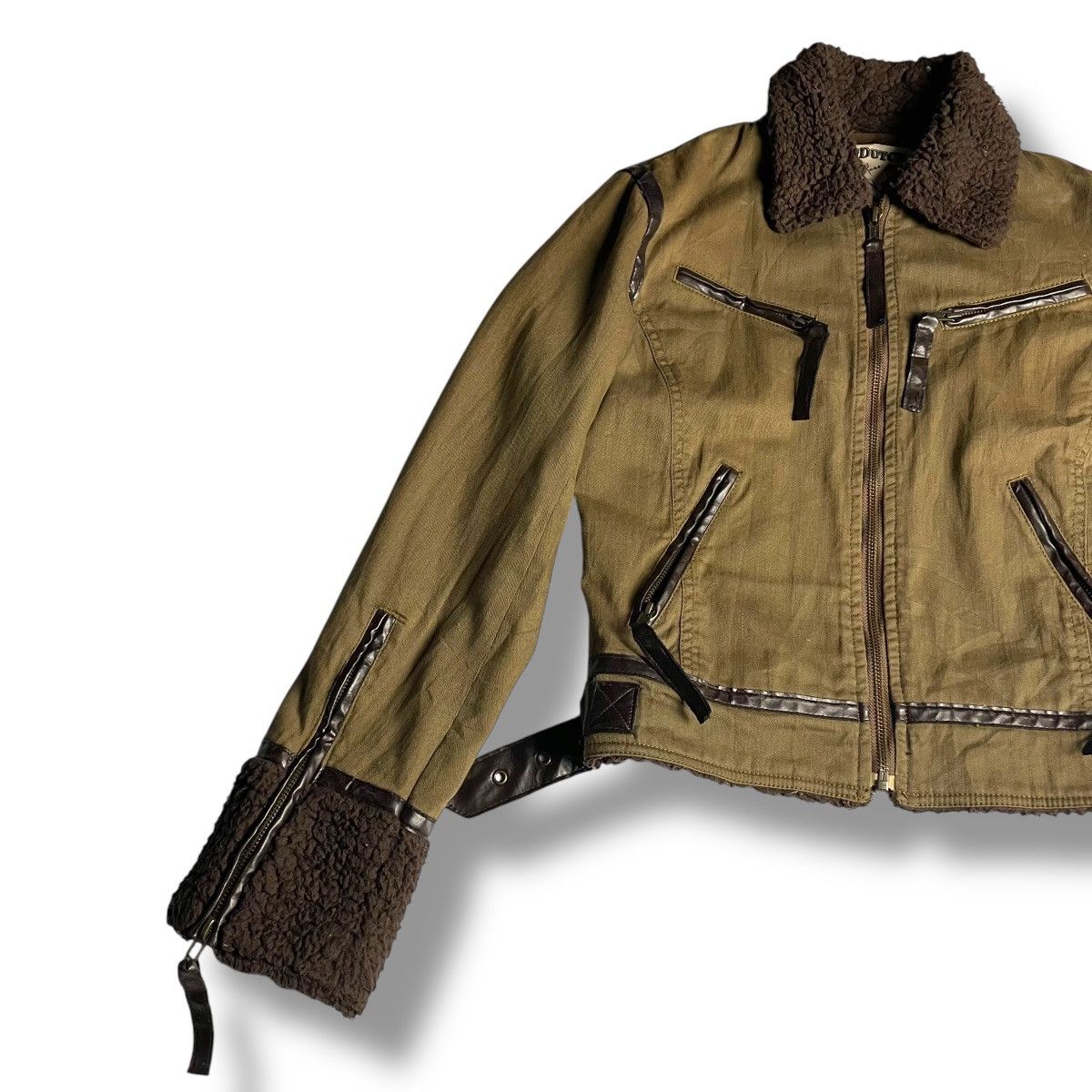 Von Dutch 🇯🇵 VINTAGE VON DUTCH COTTON + LEATHER FUR PUNK CROP JACKET Size L / US 10 / IT 46 - 6 Thumbnail