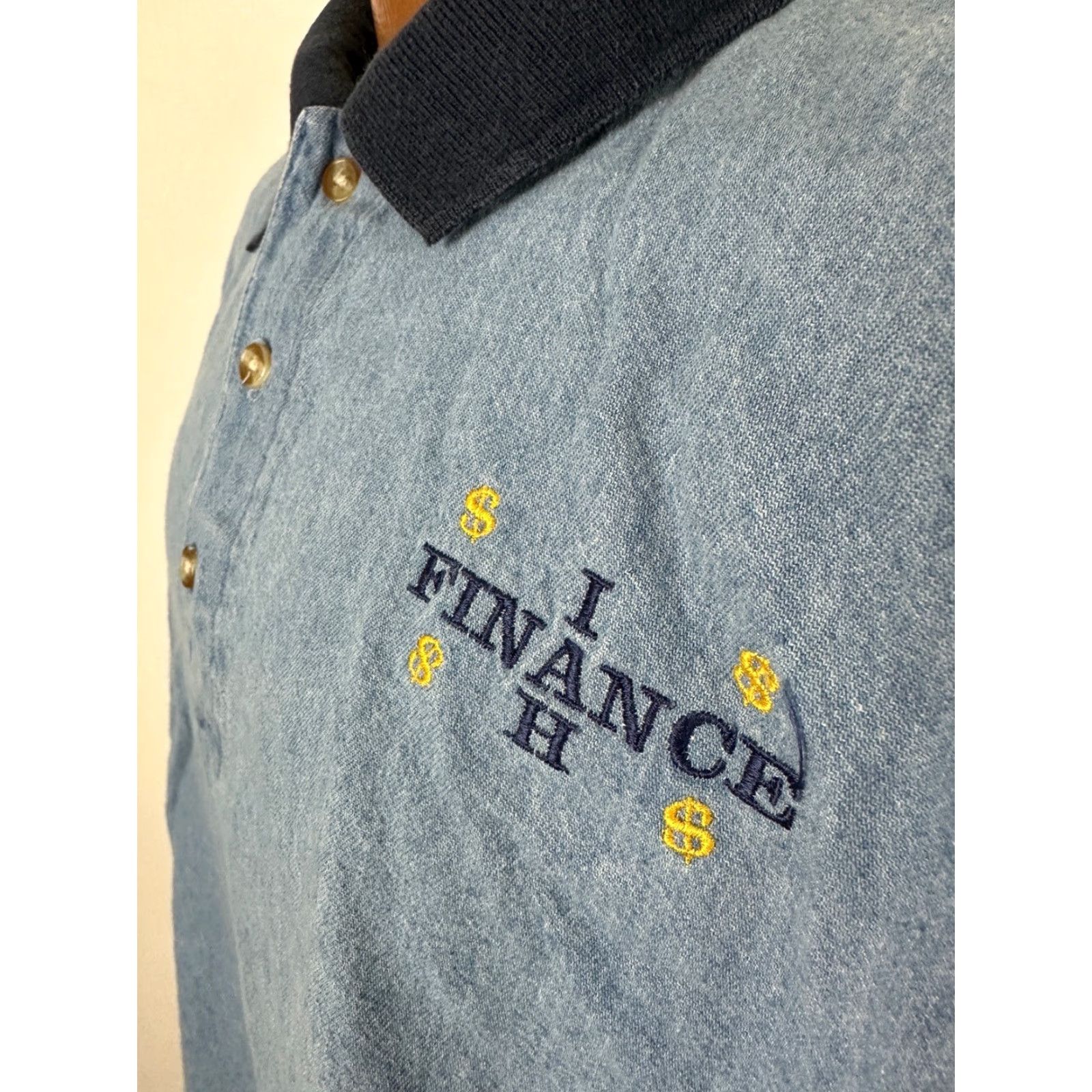 Vintage VINTAGE Continental Airlines Polo Shirt Men L Oversized Denim Shirt Polo 90s Casual Mens Clothing Size US L / EU 52-54 / 3 - 6 Thumbnail