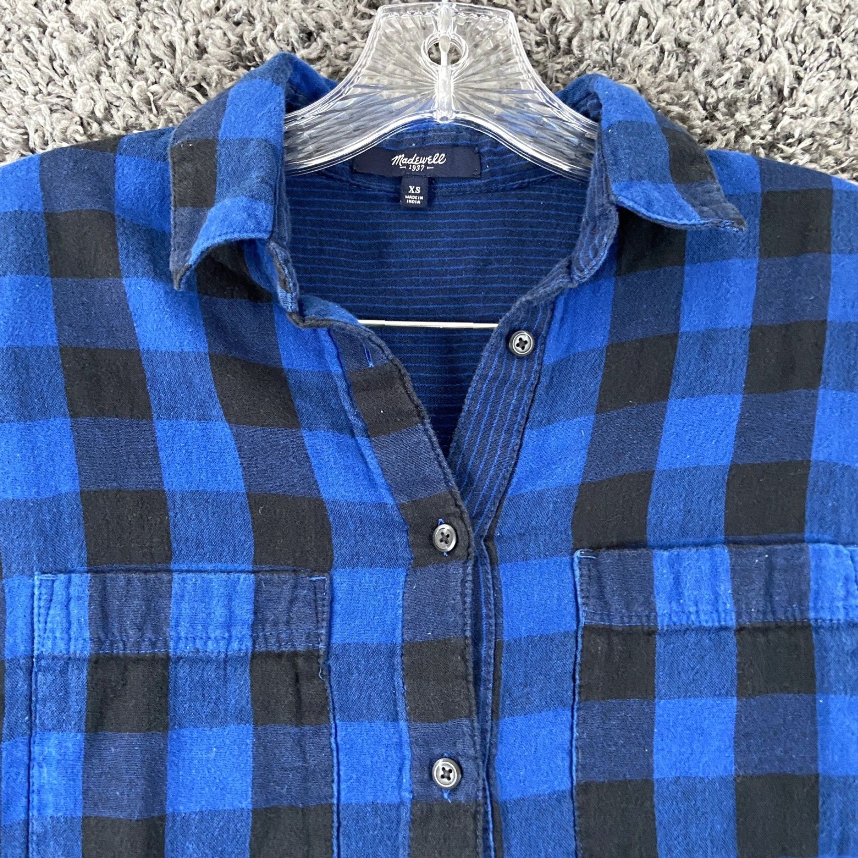 Madewell MADewell Plaid Blouse Women's XS Short Sleeve Blue Black Button Up Multicolor Size XS / US 0-2 / IT 36-38 - 5 Thumbnail