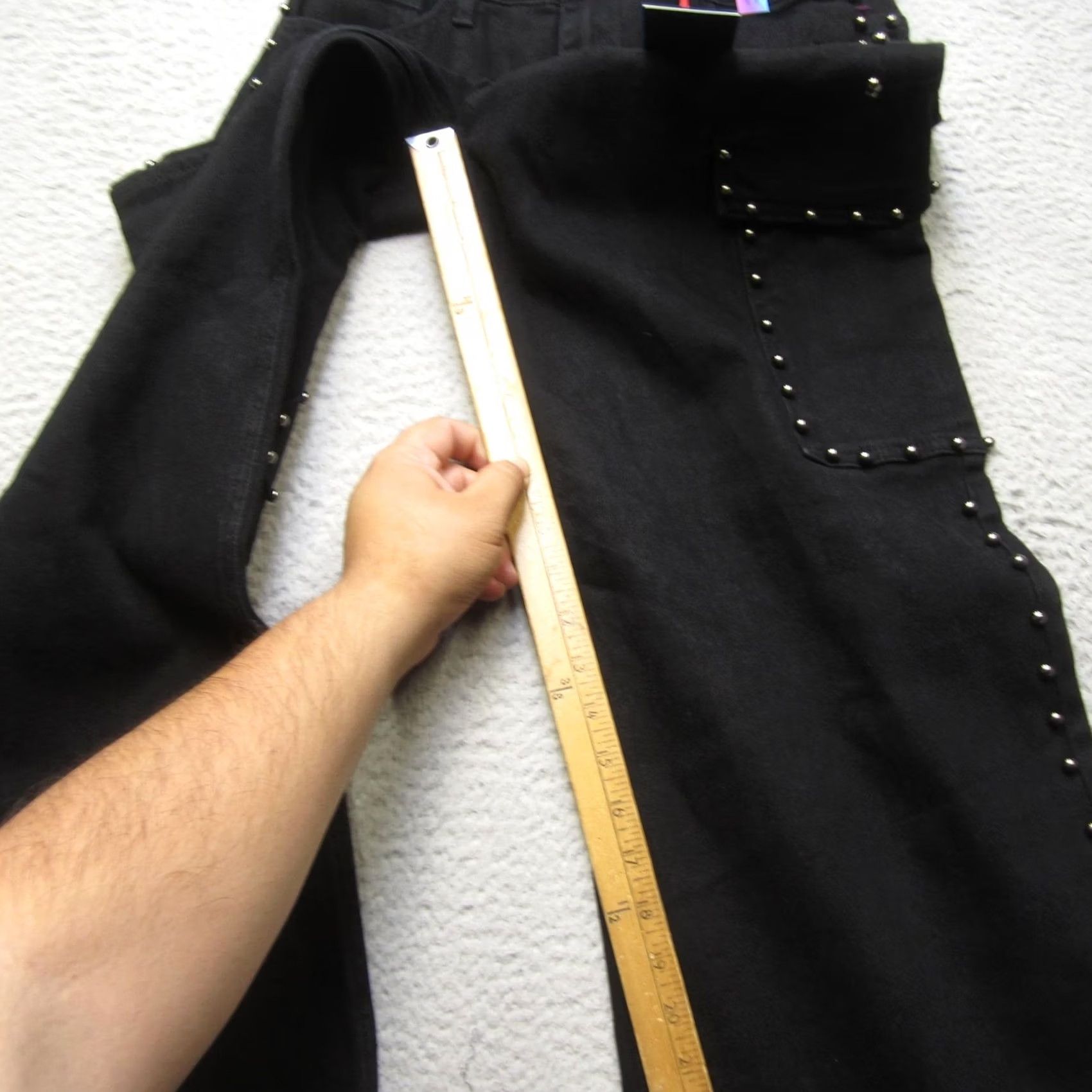 Vintage VINTAGE VBRT Vibrant Miu Cargo Jeans Womens 11 Black Studded Wide Leg High Rise Denim Size 32" / US 10 / IT 46 - 6 Thumbnail