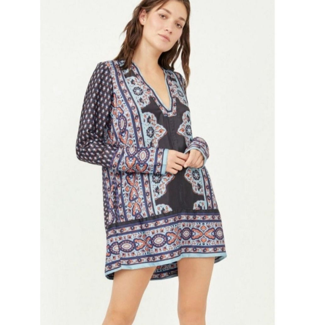 Free People New Meadow Mod Mini Shift Dress $148 MEDIUM Boho Blue Size M / US 6-8 / IT 42-44 - 6 Thumbnail