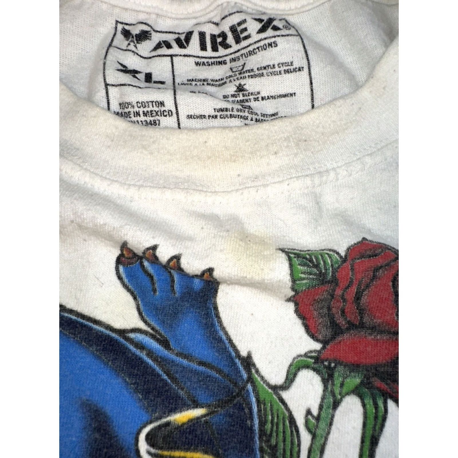 Avirex VINTAGE Avirex XL Graphic Tee Panther Snake Eagle Roses Tattoo Art Y2K USA Shirt Mens XL White USA Avirex Shirt Size US 36 / EU 52 - 2 Thumbnail