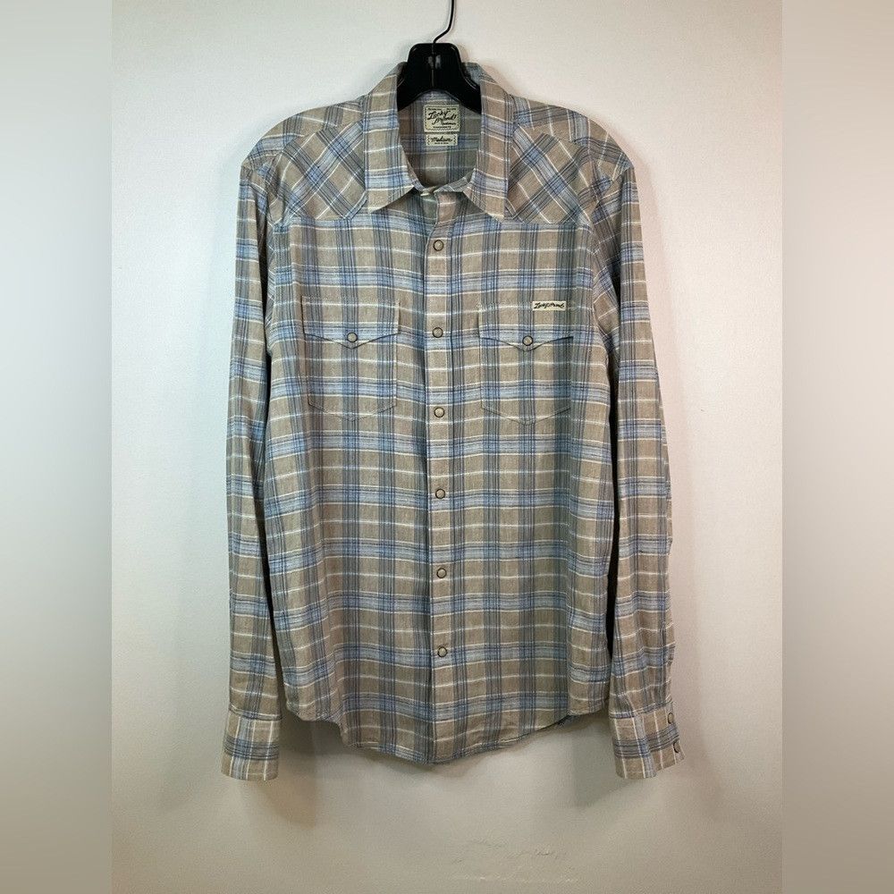 Lucky Brand LUCKY BRAND Tan Blue Plaid Shirt Western Yoke Pearl Size US M / EU 48-50 / 2 - 7 Thumbnail