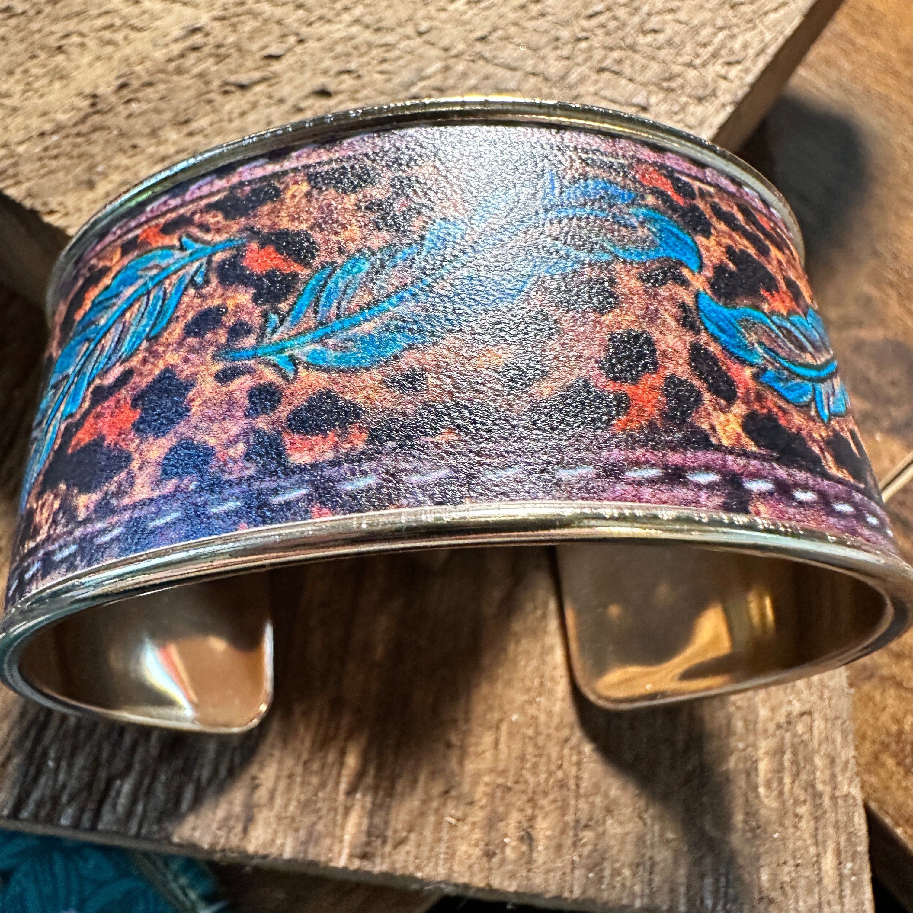 Other Boho Southwestern Feather Turquoise Floral Wide Cuff Bangle Size ONE SIZE - 3 Thumbnail