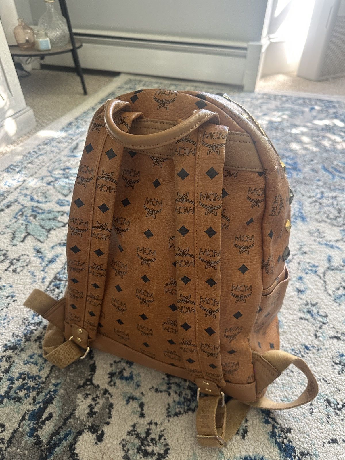 MCM Authentic MCM Stark Studded Backpack Cognac w/ LegitApp COA Size ONE SIZE - 3 Thumbnail