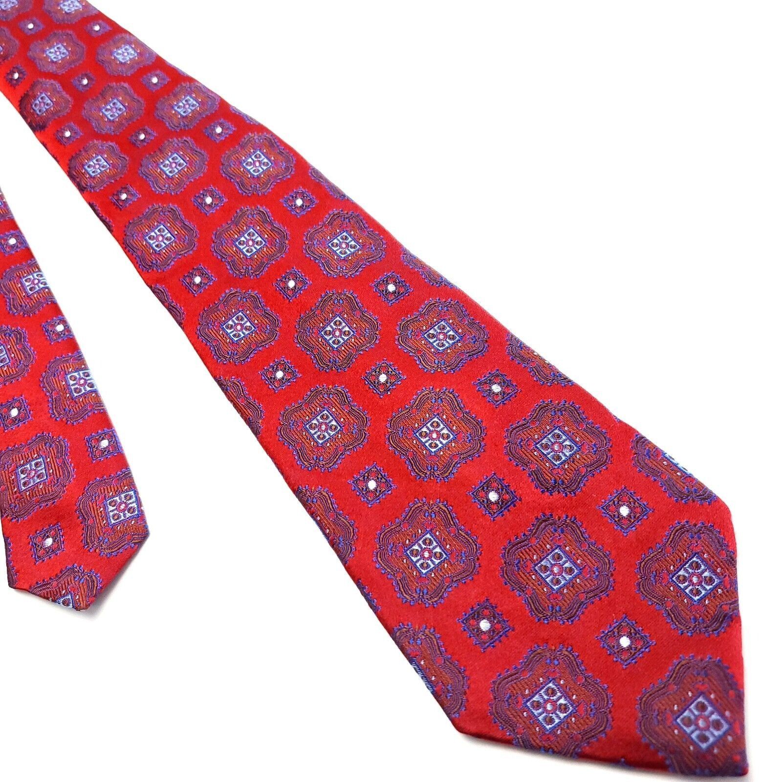 Paul Fredrick Paul Fredrick Red Silk Tie Woven Long Geometric Size ONE SIZE - 1 Thumbnail
