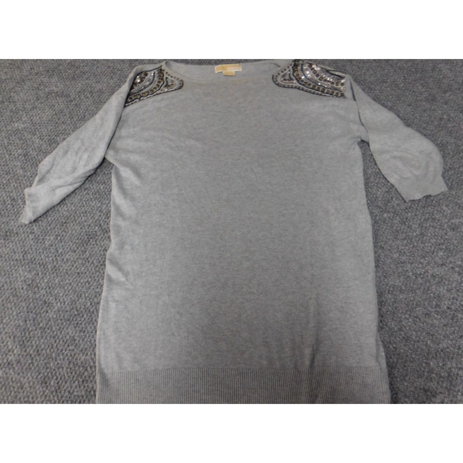 Michael Kors Michael Kors Womens Sweater M Gray Crew Neck Long Sleeve Cable-Knit Pullover Polyester Size M / US 6-8 / IT 42-44 - 2 Thumbnail
