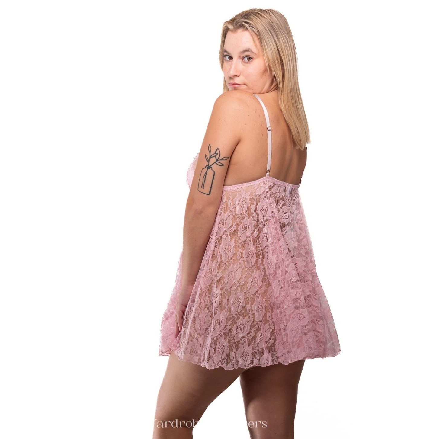 Designer Pink Sheer Sheer Lace Babydoll Lingerie Size ONE SIZE - 5 Thumbnail
