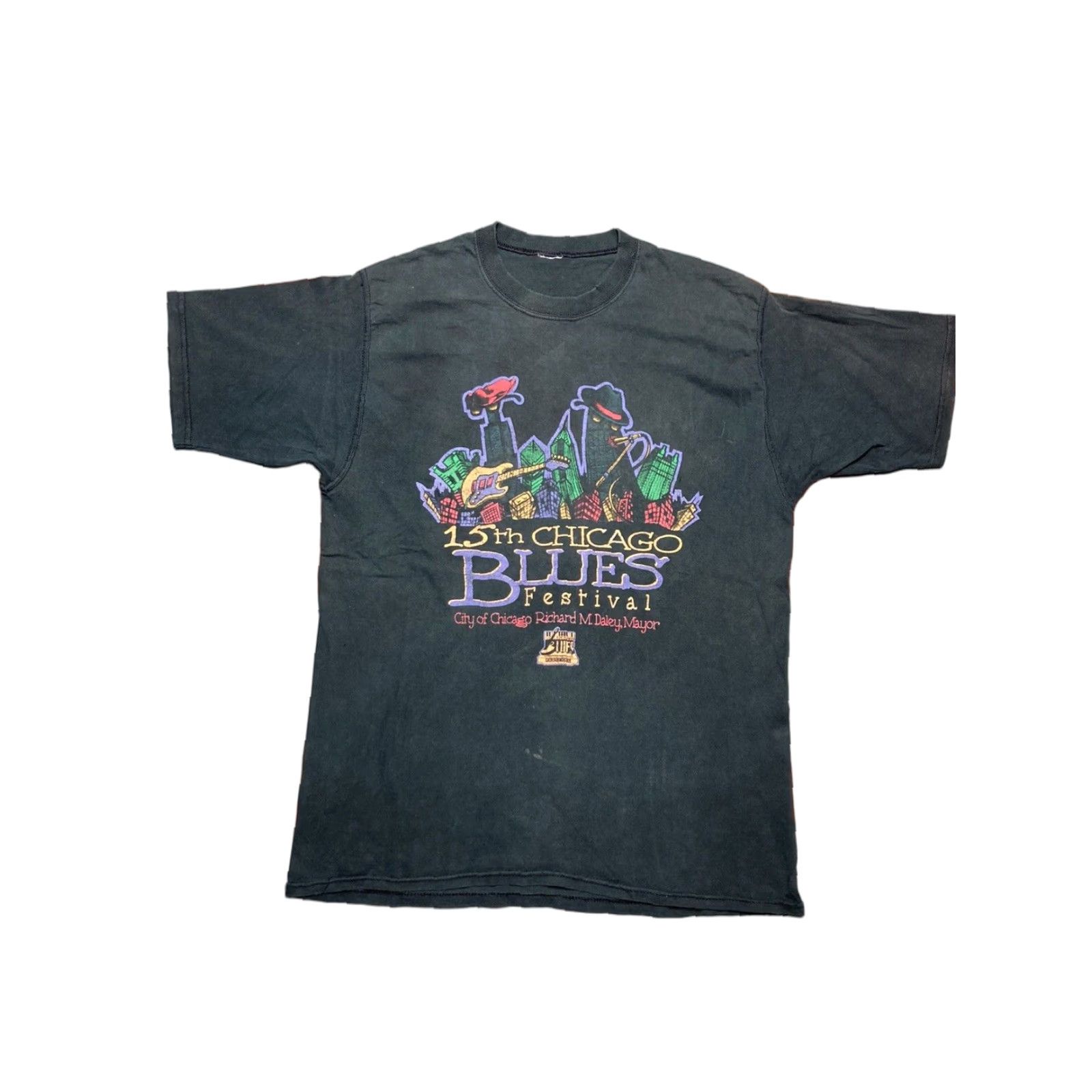 Doublet VINTAGE Chicago blues festival graphic T-Shirt Double-Sided Black Faded Adult XL Shirt Men Black Blues Festival Graphic T-Shirt XL Mens Size US XL / EU 56 / 4 - 1 Thumbnail