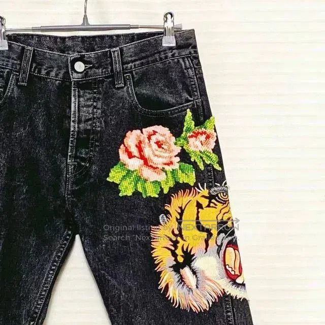 Gucci Gucci Blue Tiger Floral Embroidery Jeans Unisex. Size US 30 / EU 46 - 3 Thumbnail