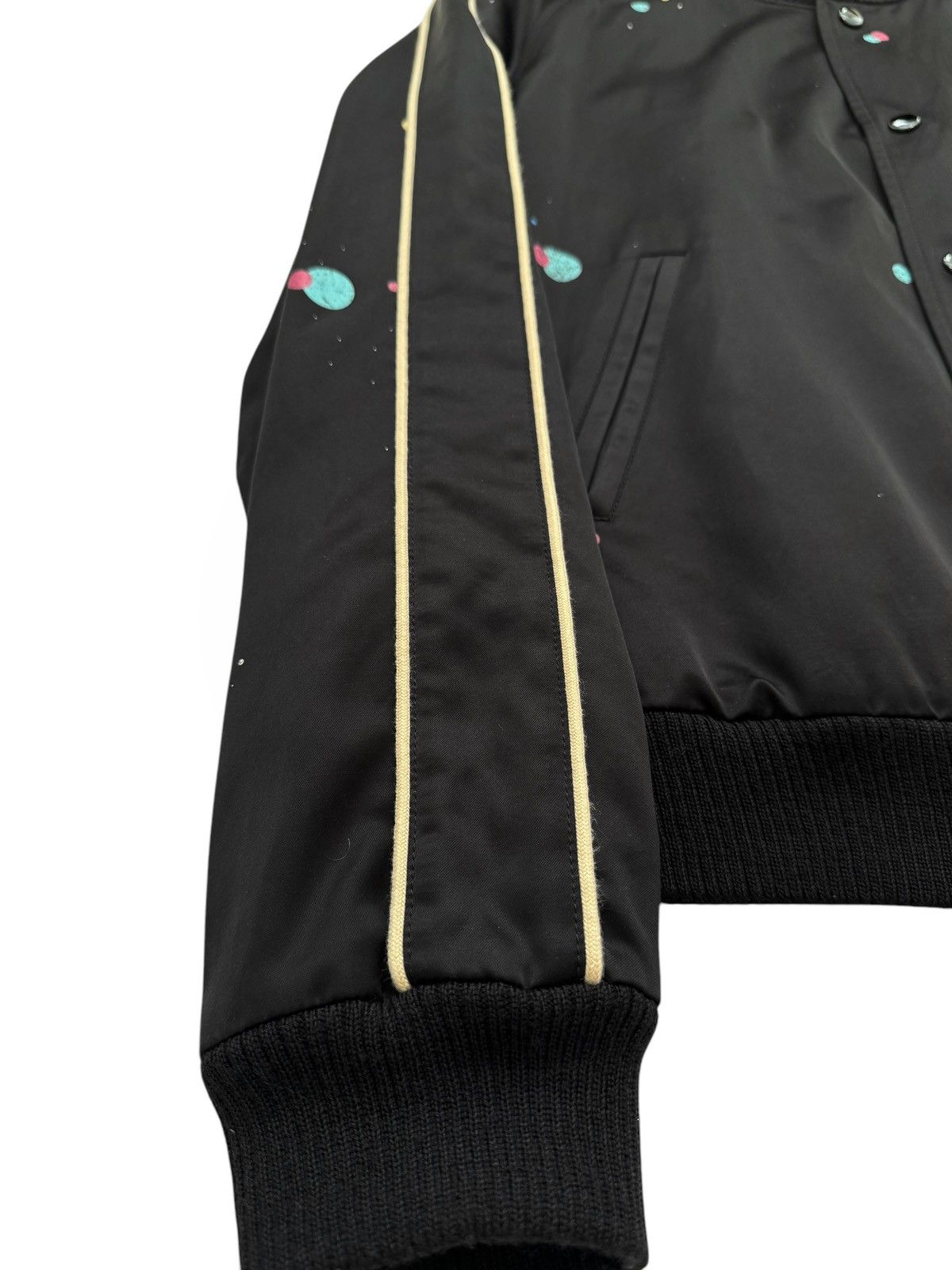 Saint Laurent Paris 2019 Black Galaxy Logo Souvenir Teddy Satin Bomber Size US M / EU 48-50 / 2 - 6 Thumbnail