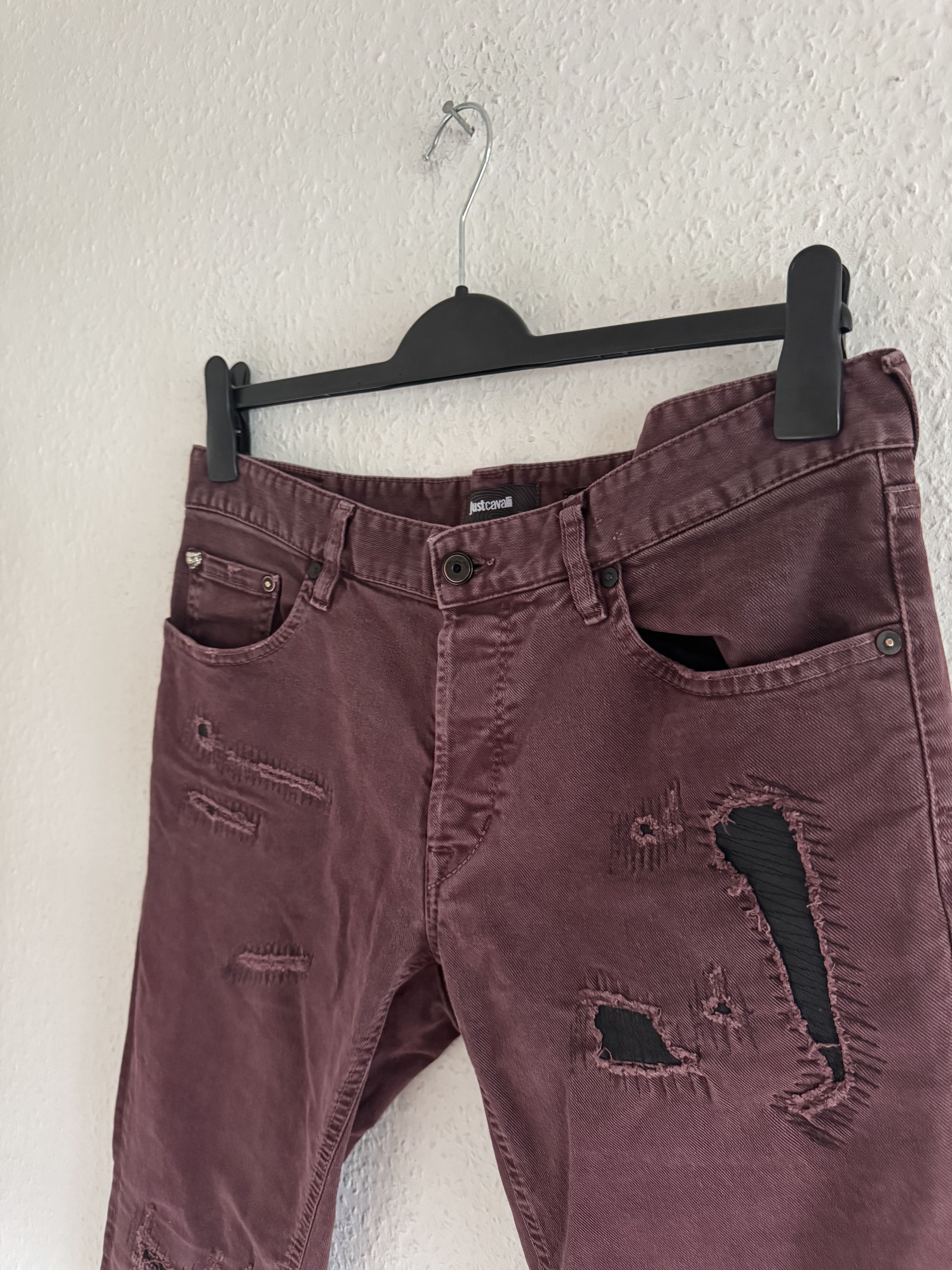 Just Cavalli Burgundy Distressed Slim Jeans Size US 33 - 8 Thumbnail