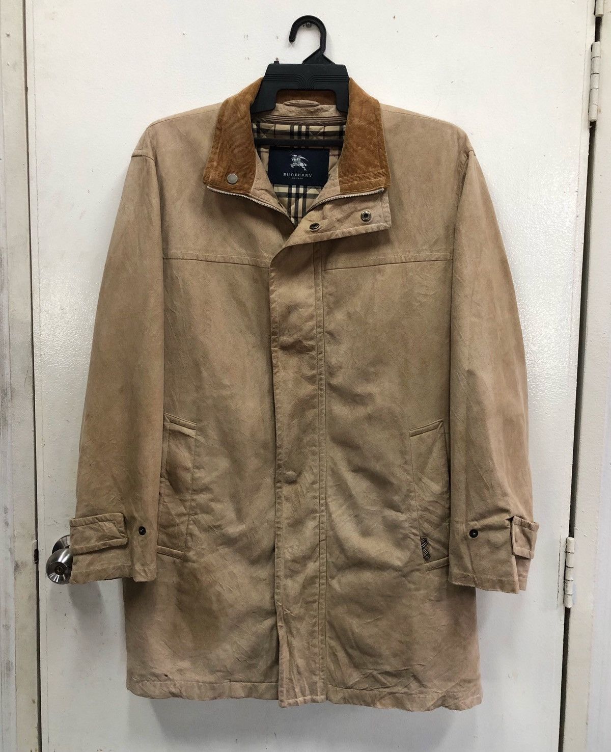 image of Burberry London Suede Artificial Leather Lined Novacheckcoat in Brown, Men's (Size Large)