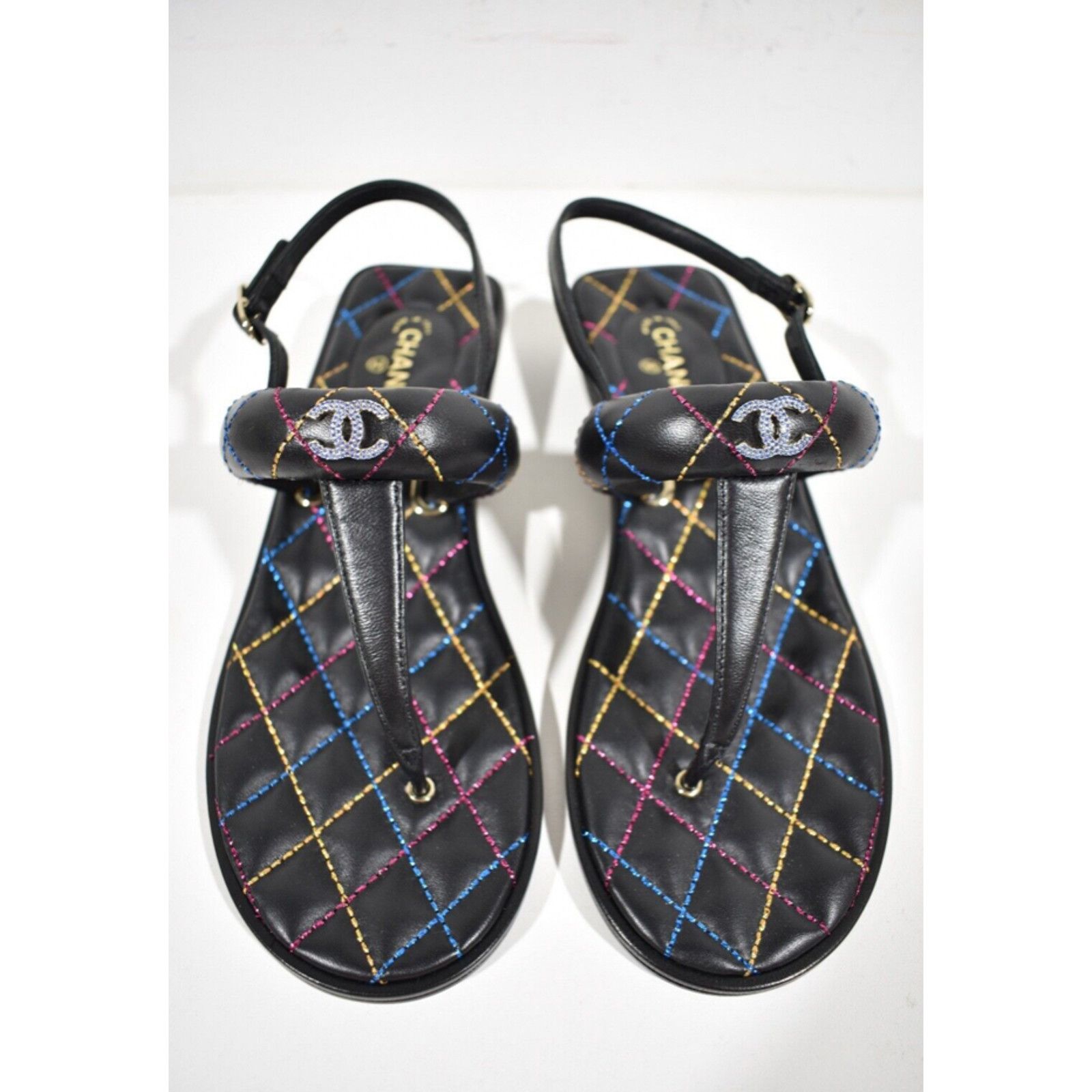 Chanel Chanel 21K Black Multicolor Leather CC Logo Mule Slide Flat Size US 7.5 / IT 37.5 - 7 Thumbnail