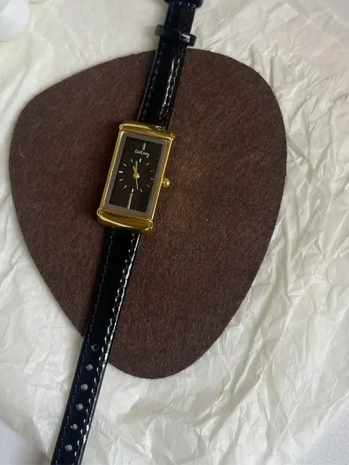 Jewelry Leather Strap Rectangular Gold Watch, Classic Wristwatch Size ONE SIZE - 2 Thumbnail