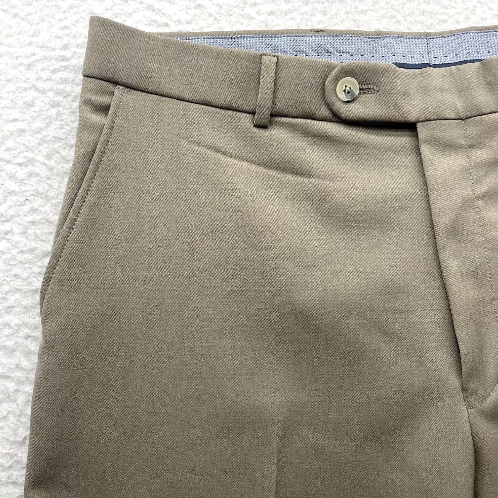 Vintage BALLIN Dress Pants Mens 37x32 Wool Khaki Brown Comfort-EZE Super 120s Size US 37 - 3 Thumbnail