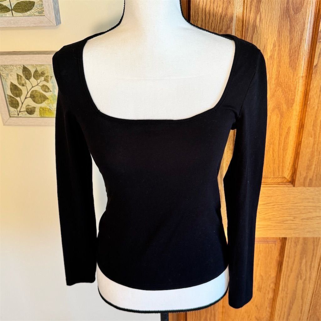 Shein Shein Women's Black Long Sleeve Square Neck Blouse Size M Size M / US 6-8 / IT 42-44 - 2 Thumbnail