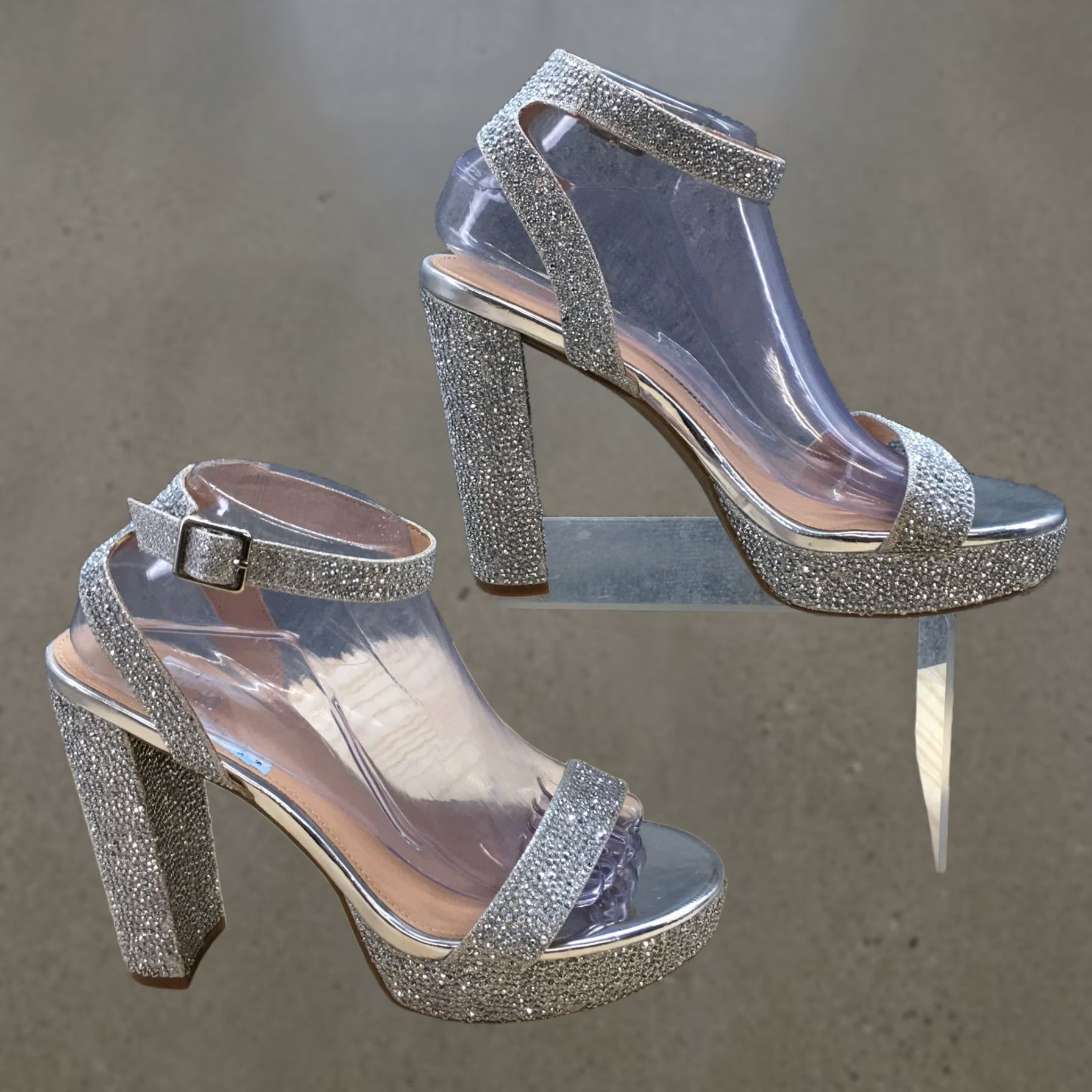 Bar III Bar III Heels Womens 8.5 M Ivy Platform Ankle Strap Silver Open Toe Block NEW Shoes Size US 9 / IT 39 - 1 Thumbnail