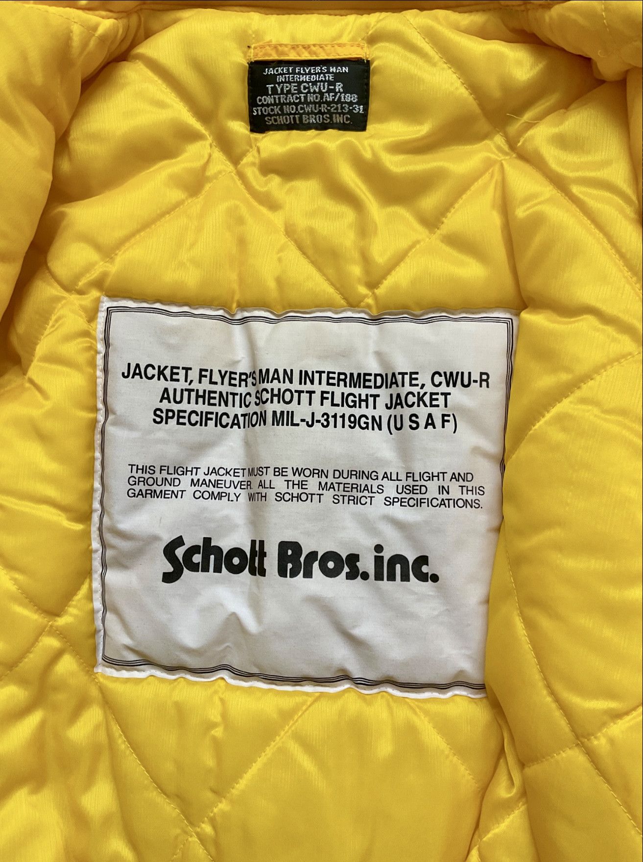 Schott Schott Bros CWU-R Flight Jacket Yellow Vintage 90s Size US XL / EU 56 / 4 - 3 Thumbnail