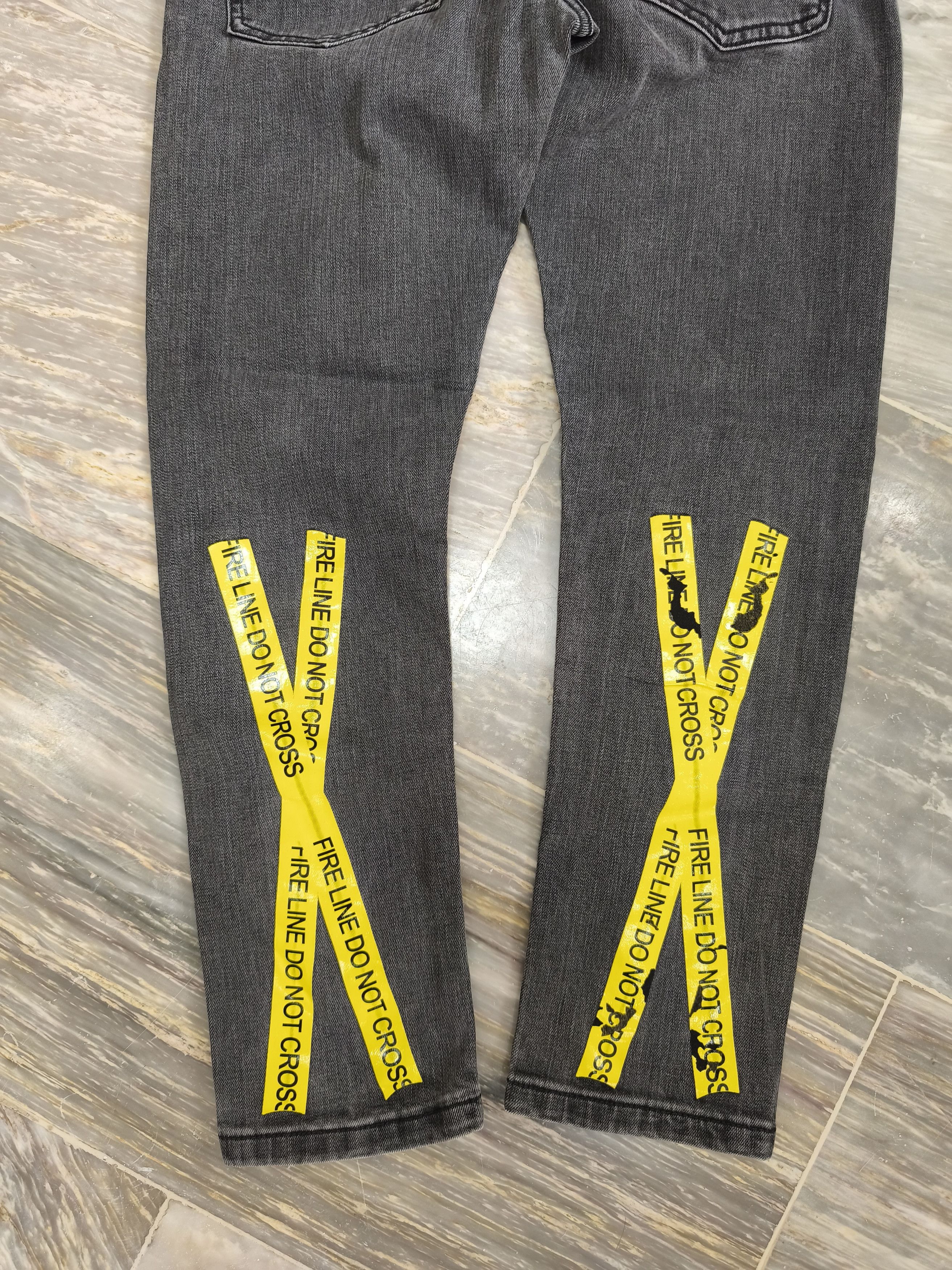 Off-White Off White Fire Line Yellow Logo Gray Slim Denim Jeans Size US 32 / EU 48 - 4 Thumbnail