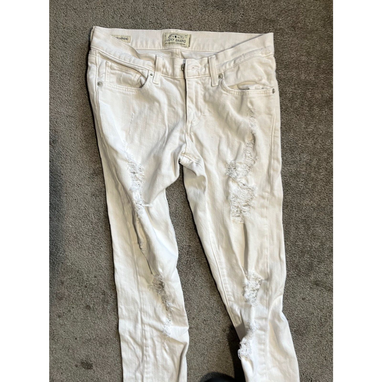 Lucky Brand Lucky Brand Sienna Slim Boyfriend Jeans Women’s 00/24 White Distressed Denim Hem Size 24" / US 00 / IT 34 - 2 Thumbnail