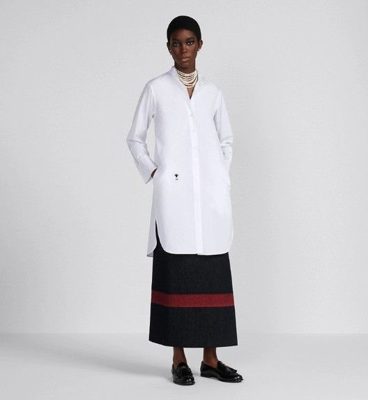 Dior o1w1db10824 Cotton Poplin Long Blouse in White Size XS / US 0-2 / IT 36-38 - 4 Thumbnail