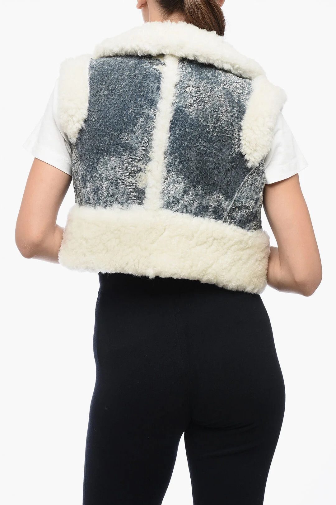 Dolce & Gabbana og1mm0426 Shearling Cropped-Fit Vest in Blue Size S / US 4 / IT 40 - 2 Thumbnail