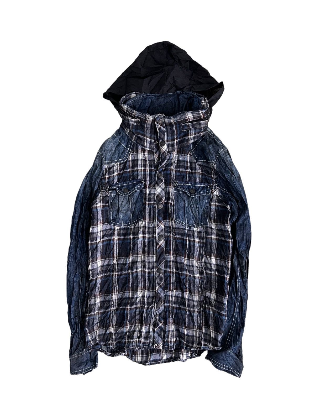 If Six Was Nine Y2K In The Attic Hybrid Denim Flannel Bono Hoodie Jacket Size US M / EU 48-50 / 2 - 3 Thumbnail