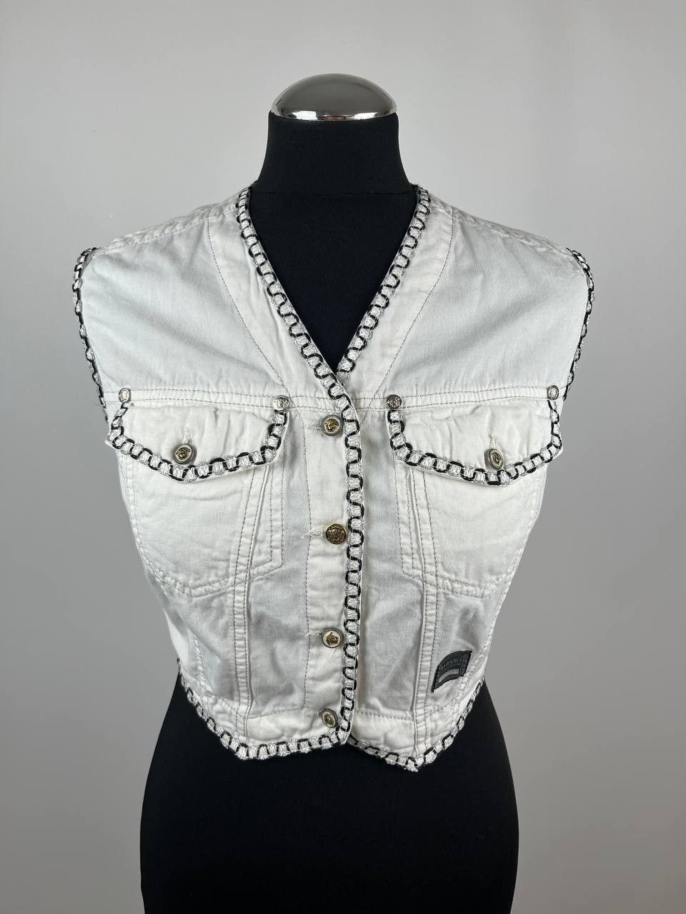 Versace Jeans Couture Vintage Versace Jeans Couture White Denim Vest Made in Italy Size S / US 4 / IT 40 - 1 Thumbnail